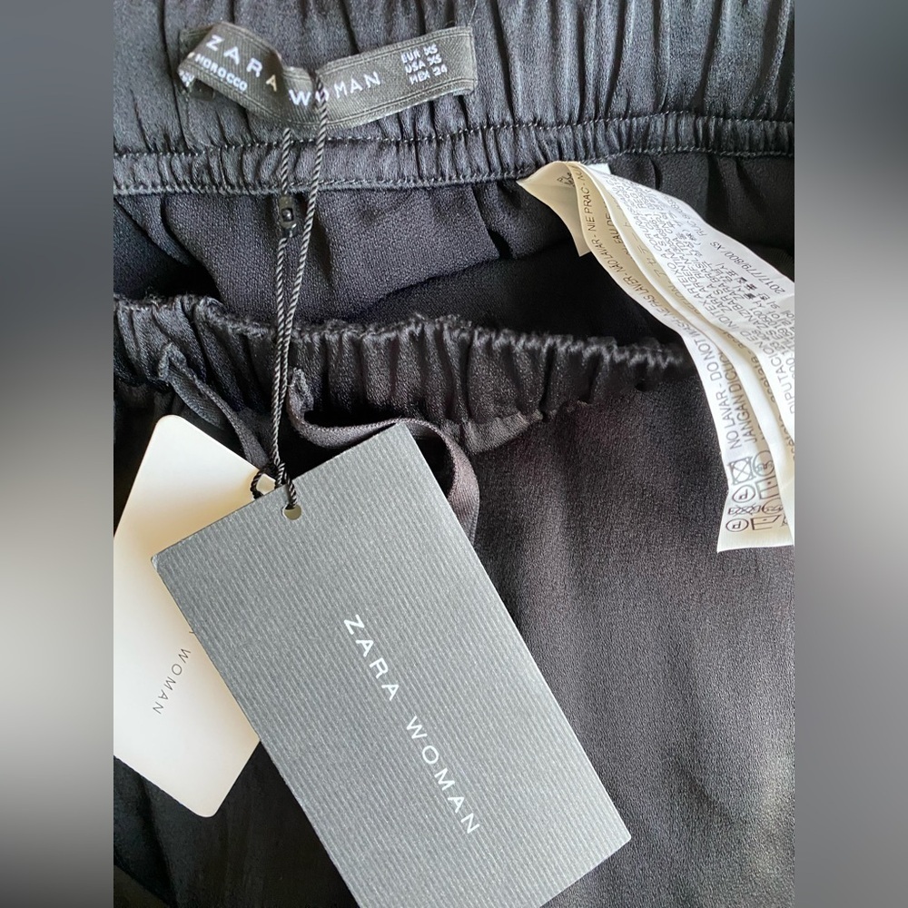 Zara Elegant Black Fringe Pencil Skirt size xs NWT Pockets and adjustable - Picture 4 of 7